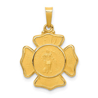 Load image into Gallery viewer, 14k Polished and Satin St Florian Badge Medal Hollow Pendant
