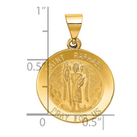 Load image into Gallery viewer, 14k Polished and Satin St Raphael Medal Hollow Pendant

