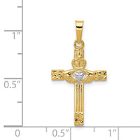 Load image into Gallery viewer, 14k and Rhodium Polished Claddagh Cross Pendant
