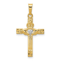 Load image into Gallery viewer, 14k and Rhodium Polished Claddagh Cross Pendant
