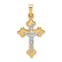 Load image into Gallery viewer, 14k Two-tone Polished Fleur de Lis INRI Crucifix Pendant
