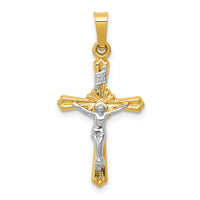 Load image into Gallery viewer, 14k Two-tone Flower Center INRI Crucifix Pendant
