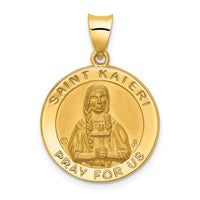 Load image into Gallery viewer, 14K Polished / Satin St. Kateri Hollow Medal Pendant
