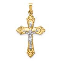 Load image into Gallery viewer, 14k Two-tone Hollow Polished Fleur de Lis Crucifix

