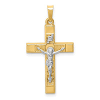 Load image into Gallery viewer, 14k Two-tone Hollow Polished Textured Latin Crucifix
