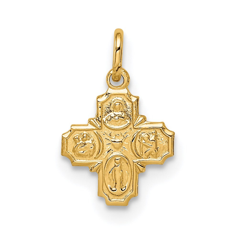 14k Solid Polished Tiny 4-Way Medal