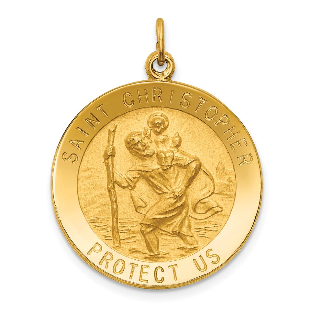 14k Solid Polished/Satin Medium Round St. Christopher Medal