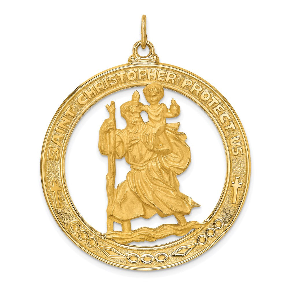 14k Solid Polished/Satin Extra Large Cut-out St. Christopher Medal
