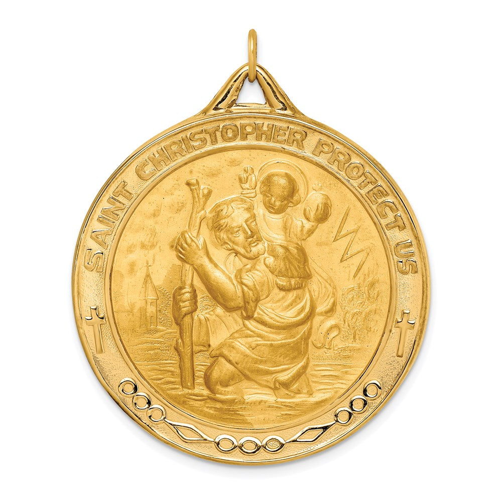 14k Solid Polished/Satin Extra Large Round St. Christopher Medal