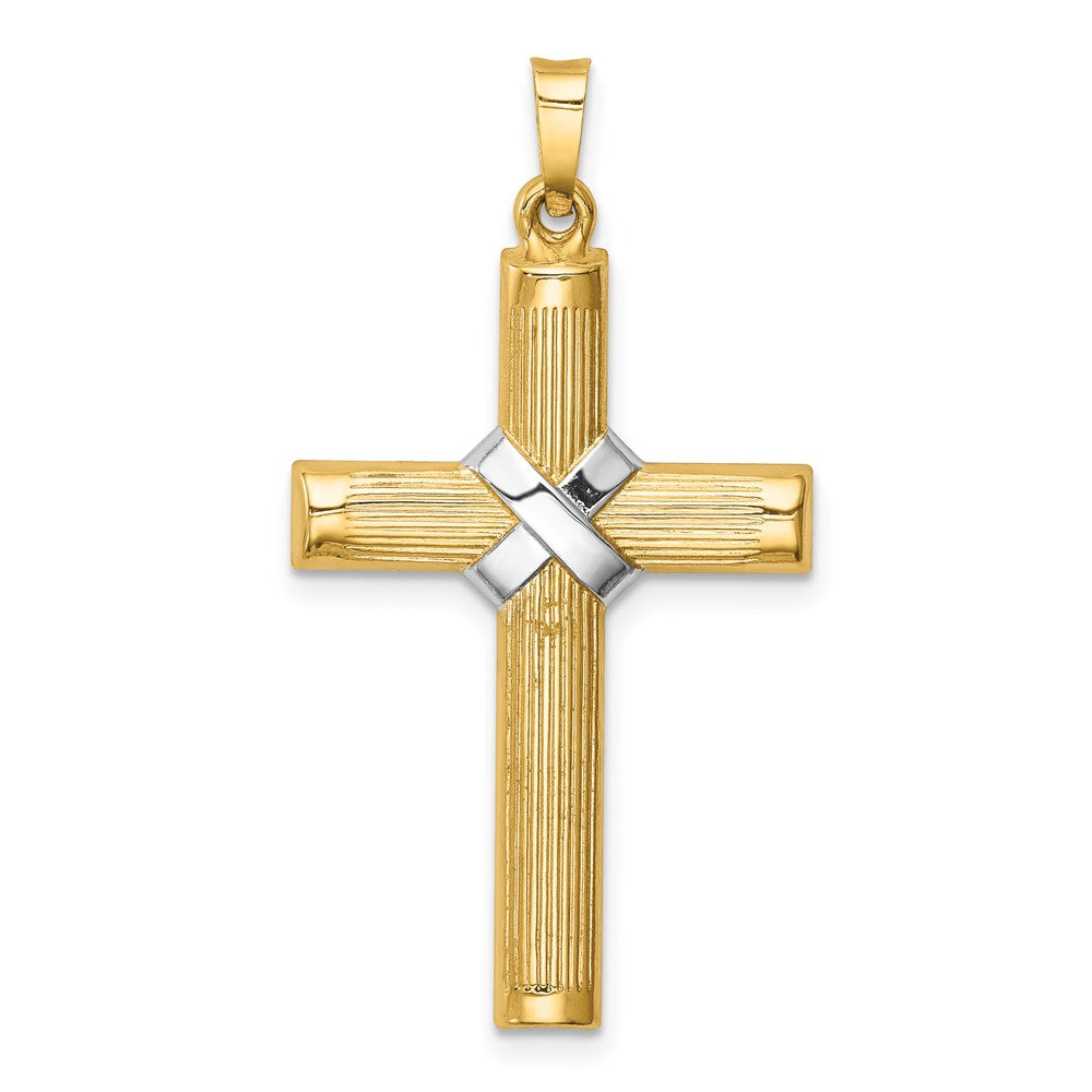 14k Hollow Polished Rhodium Center X Cross