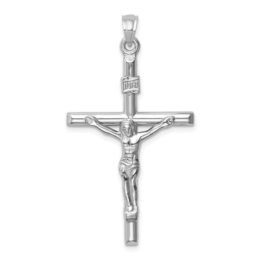 14k White Gold Hollow Crucifix Pendant