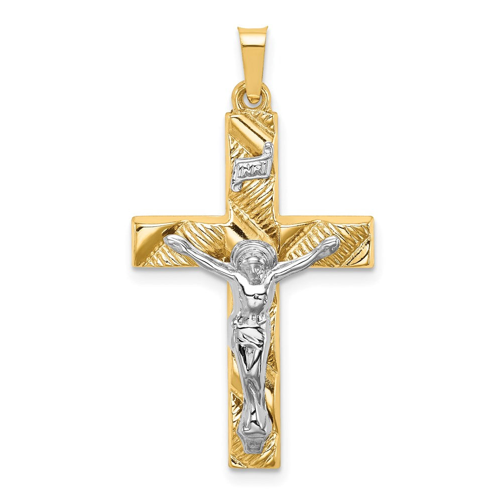 14k Two-tone Hollow Polished Textured Latin Crucifix