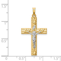 Load image into Gallery viewer, 14k Two-tone Hollow Polished Textured &amp; Striped Latin Crucifix
