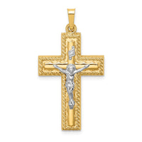Load image into Gallery viewer, 14k Two-tone Hollow Polished Rope Edge Latin Crucifix
