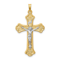 Load image into Gallery viewer, 14k Two-tone Hollow Polished Woven Fleur de Lis Crucifix
