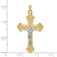 Load image into Gallery viewer, 14k Two-tone Polished Solid INRI Fleur de Lis Crucifix Pendant
