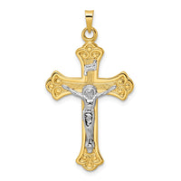 Load image into Gallery viewer, 14k Two-tone Polished Solid INRI Fleur de Lis Crucifix Pendant
