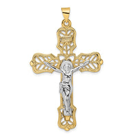 Load image into Gallery viewer, 14k Two-tone Solid INRI Filigree Crucifix Pendant
