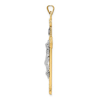 Load image into Gallery viewer, 14k Two-tone Polished Hollow INRI Budded Crucifix Pendant
