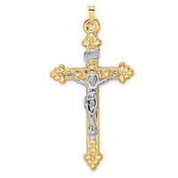 Load image into Gallery viewer, 14k Two-tone Polished Hollow INRI Budded Crucifix Pendant
