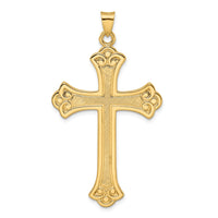 Load image into Gallery viewer, 14k Polished and Textured Solid Fleur de Lis Cross Pendant
