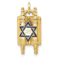 Load image into Gallery viewer, 14k Polished Solid Torah and Enameled Star of David Pendant
