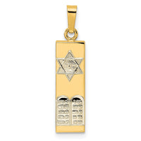 Load image into Gallery viewer, 14k Two-tone Polished Hollow Mezuzah w/Star of David and Torah Pendant
