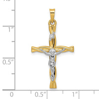 Load image into Gallery viewer, 14k Two-tone Polished Hollow INRI Crucifix Twisted Cross Pendant
