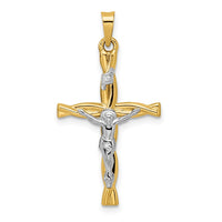 Load image into Gallery viewer, 14k Two-tone Polished Hollow INRI Crucifix Twisted Cross Pendant

