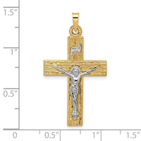 Load image into Gallery viewer, 14k Two-tone Polished Wood Texture Solid INRI Crucifix Pendant
