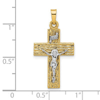 Load image into Gallery viewer, 14k Two-tone Polished Wood Texture Solid INRI Crucifix Pendant
