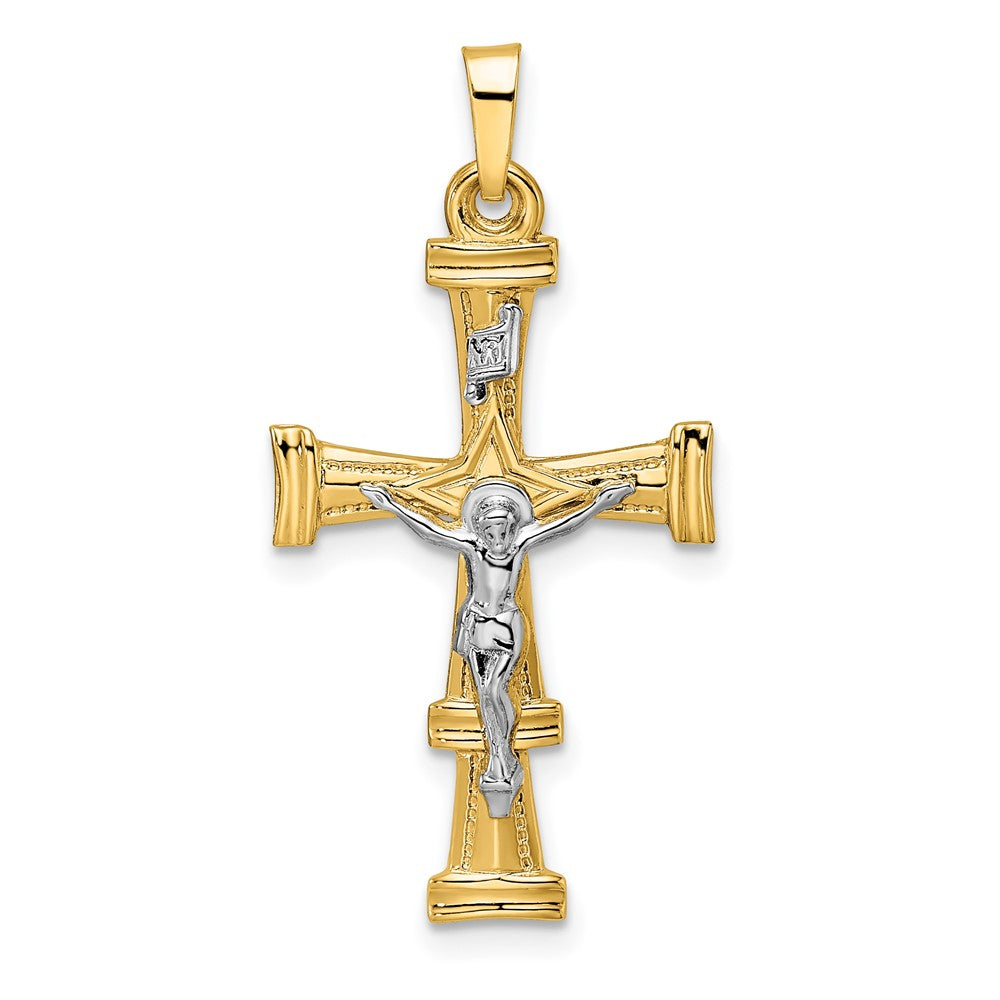 14k Two-tone Polished Solid INRI Crucifix Pendant