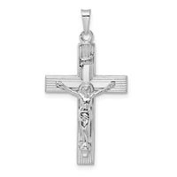 Load image into Gallery viewer, 14k White Gold Polished Solid INRI Striped Crucifix Pendant
