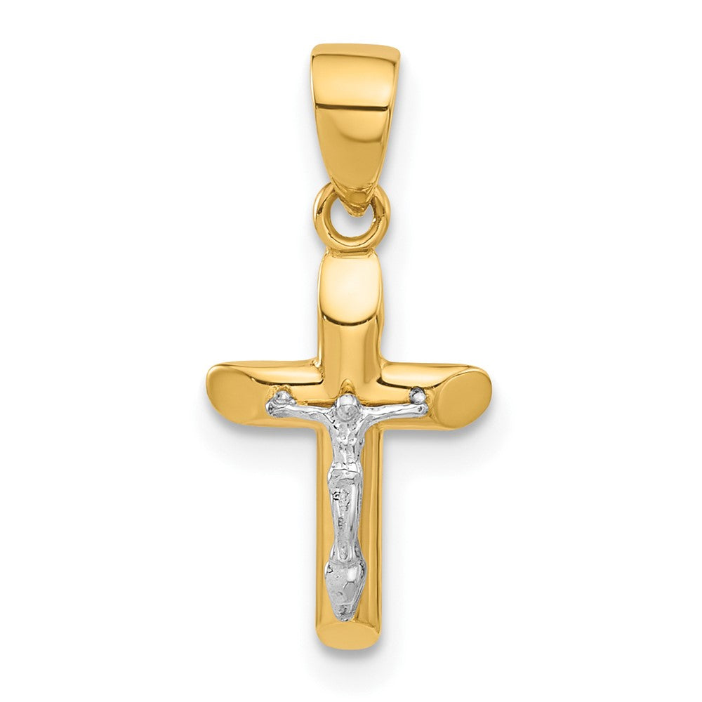 14K Two-tone Polished and Textured Crucifix Pendant