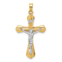 Load image into Gallery viewer, 14k Two-Tone Grooved Hollow INRI Crucifix Pendent
