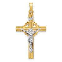 Load image into Gallery viewer, 14k Two-Tone Textured Hollow INRI Crucifix Pendent
