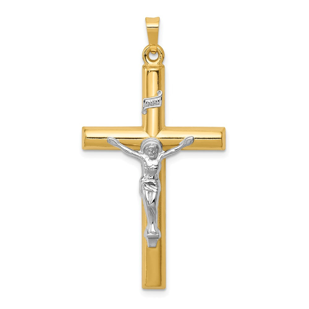 14k Two-tone INRI Hollow Crucifix Pendant