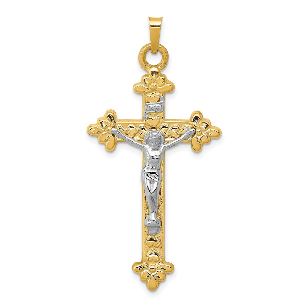 14k Two-tone INRI Hollow Crucifix Pendant