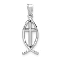 Load image into Gallery viewer, 14k White Gold Cross Ichthus Fish Pendant
