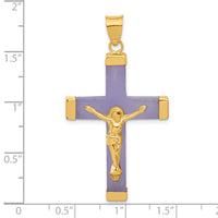 Load image into Gallery viewer, 14k Yellow Gold Lavender Jade Crucifix Pendant

