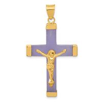 Load image into Gallery viewer, 14k Yellow Gold Lavender Jade Crucifix Pendant

