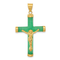 Load image into Gallery viewer, 14ky Green Jade Crucifix Pendant

