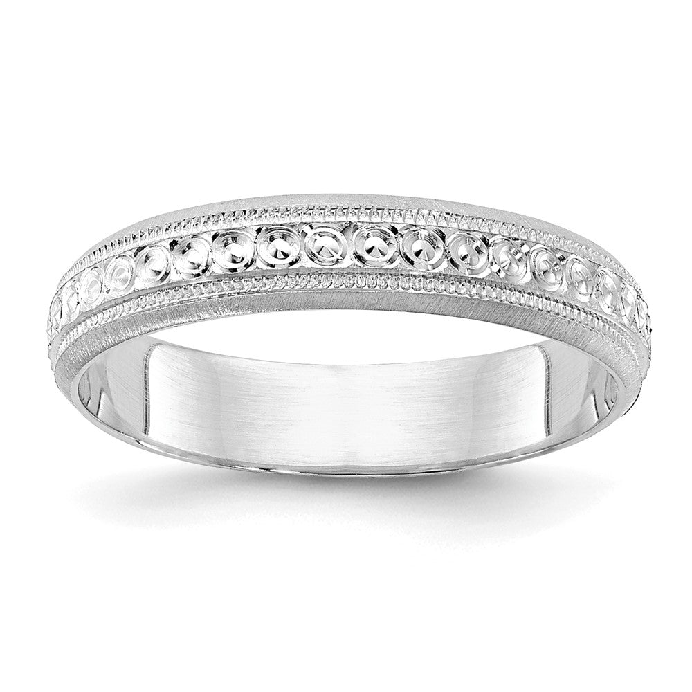 14k White Gold 3.75mm Design Etched Wedding Band Size 8