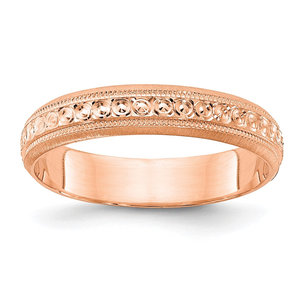 14k Rose Gold 3mm Design Etched Wedding Band Size 6.5