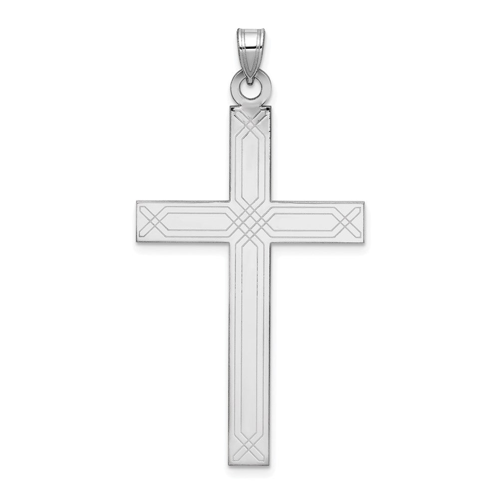 14k White Gold Solid Laser Etched Cross Pendant