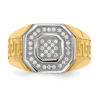 Load image into Gallery viewer, 14kw/ Rhodium Mens Micro Pave CZ Octagon &amp; Greek Key Ring
