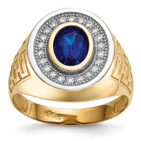 Load image into Gallery viewer, 14k w/ Rhodium CZ &amp; Oval Blue CZ Mens Ring
