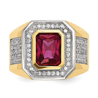 Load image into Gallery viewer, 14k w/Rhodium CZ &amp; Emerald-cut Red CZ Mens Ring
