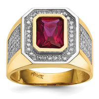 Load image into Gallery viewer, 14k w/Rhodium CZ &amp; Emerald-cut Red CZ Mens Ring
