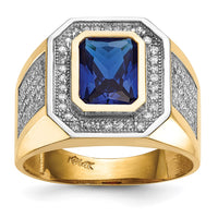 Load image into Gallery viewer, 14k w/ Rhodium CZ &amp; Emerald-cut Blue CZ Mens Ring

